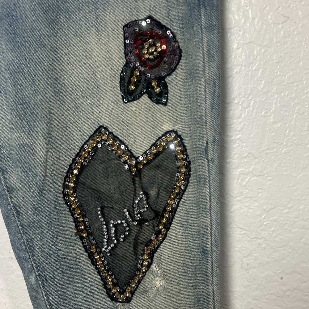 Sanctuary Light Wash Embellished Heart Love Patch Distressed Raw Women Jeans‎ 24 - Picture 3 of 14